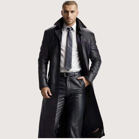 BUSINESS VINTAGE LEATHER LAPEL COAT